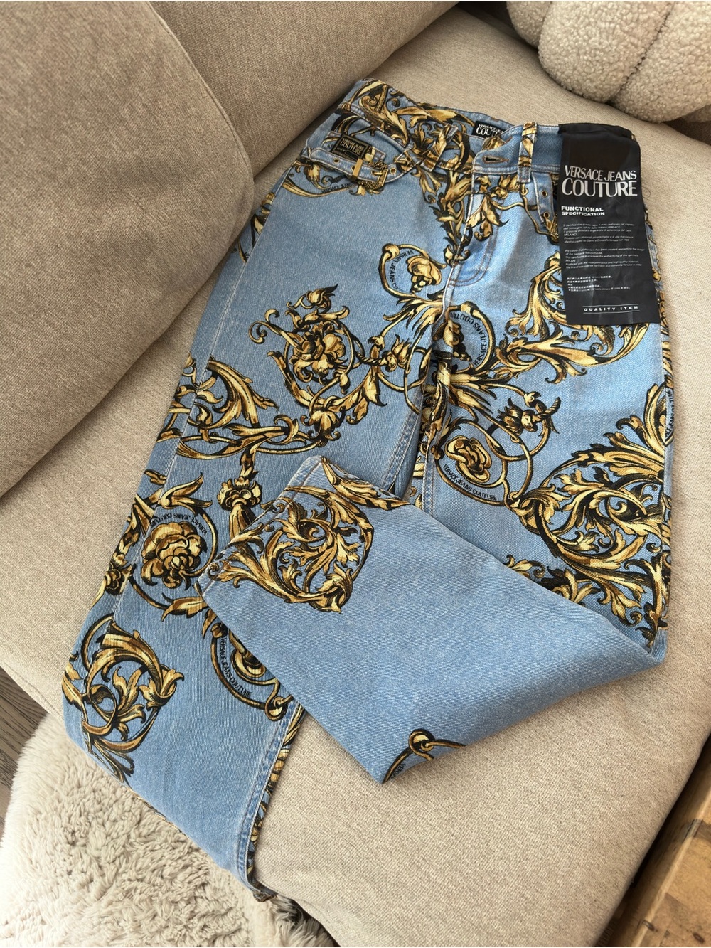 Versace Jeans Collection Light Blue & Gold Baroque Denim Jeans
